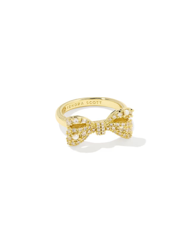 Krista Gold Bow Cocktail Ring in White Mix | Kendra Scott