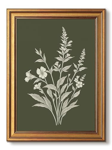 Gold Framed Wall Art, Botanical Floral Pictures Wall Decor, Plant Minimalist Canvas Prints Paintings, Vintage Dark Green Cottage Artwork for Living Room Bedroom 8x10 Inch | Amazon (US)