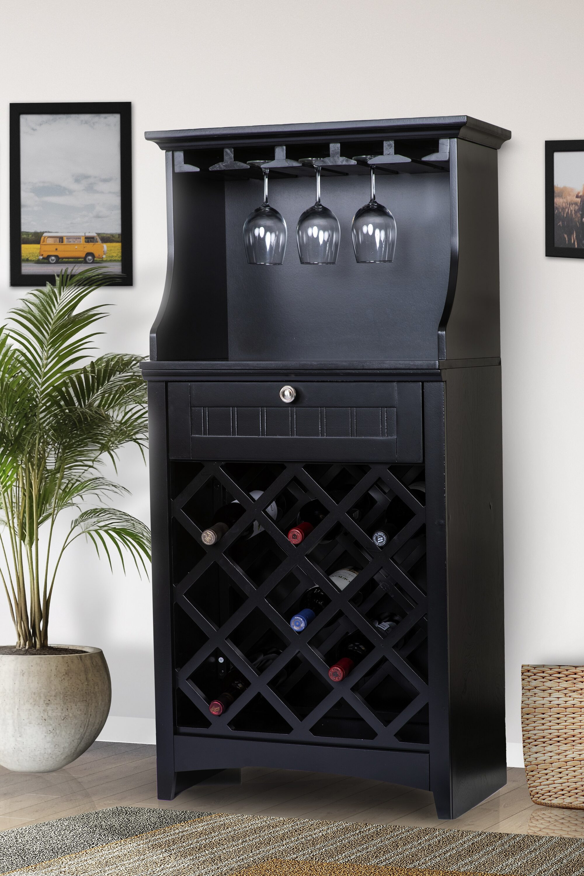 OSHOME 13 -Bottle Black Wood Wine cabinet one_size | 25607 | Lowe's