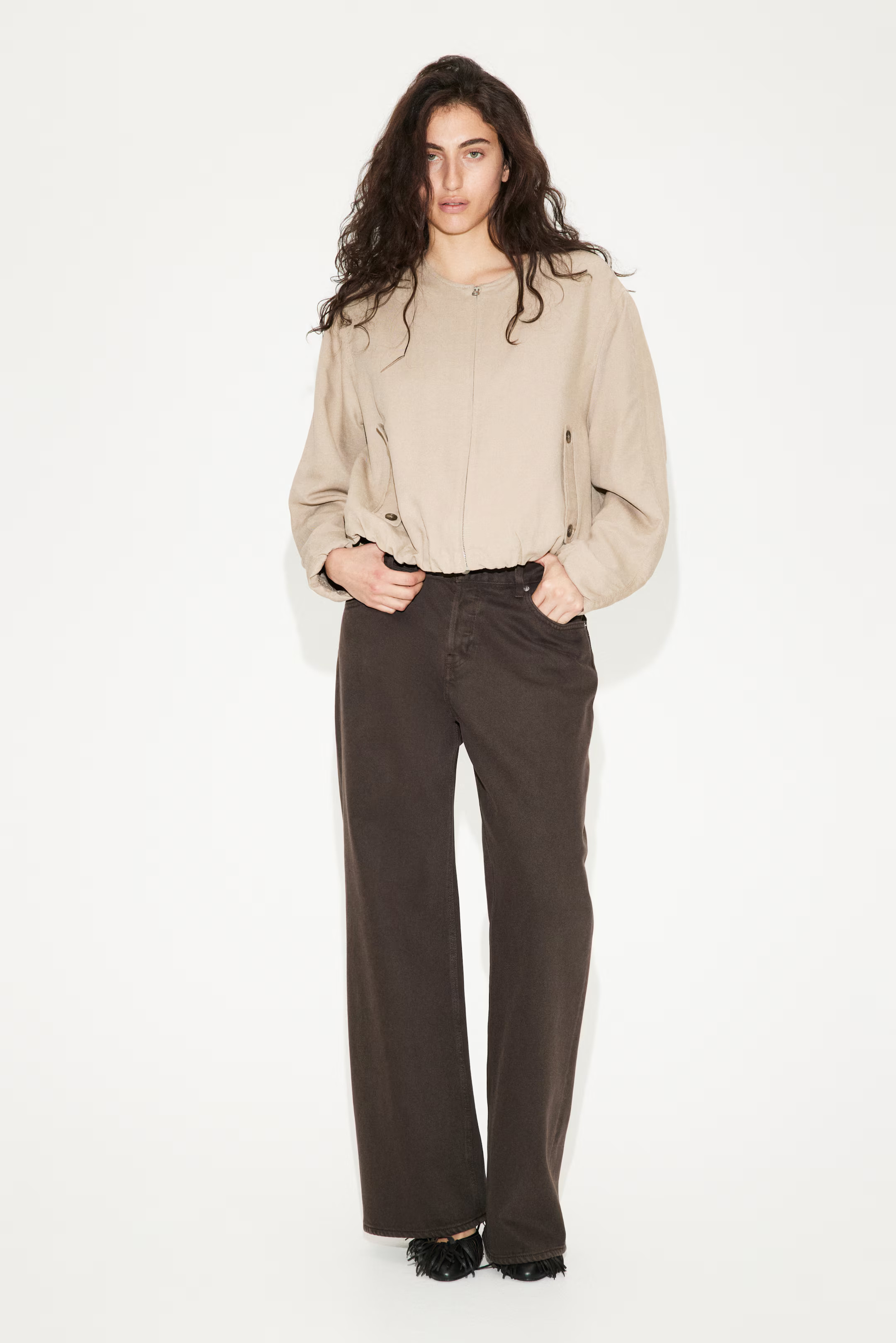 Linen-Blend Bomber Jacket - Beige - Ladies | H&M US | H&M (US + CA)