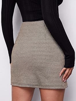 Milumia Women's Elegant High Waist Slit Hem Houndstooth Print Bodycon Mini Skirt | Amazon (US)