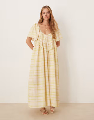 VRG GRL la prairie plaid print midi smock dress in butter yellow | ASOS (Global)