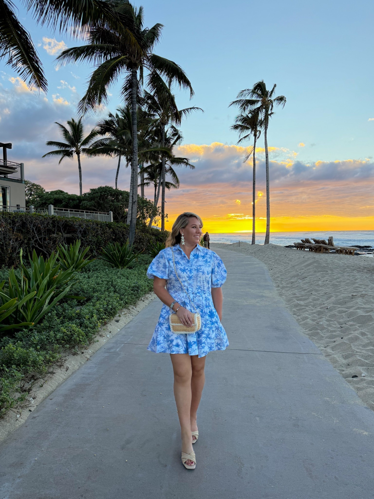Last night's outfit in Hawaii! This dress is a smidge shorter than I’d typically wear (I’m 5’9” with a very long torso) but felt it was perfect for vacation! I’m on size XL for length but probably could have worn the larger. Paired with this cane style purse, raffia wedge sandals (super comfy!) and raffia starfish earrings.

#LTKMidsize #LTKOver40 #LTKTall
