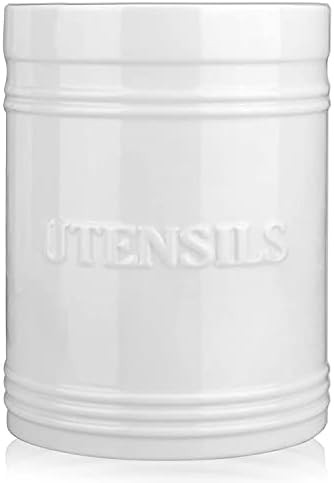 Best White Large Ceramic Utensil Crock Kitchen Spoon Stand Utensil Jar Flatware Caddy Cooking Spo... | Amazon (US)
