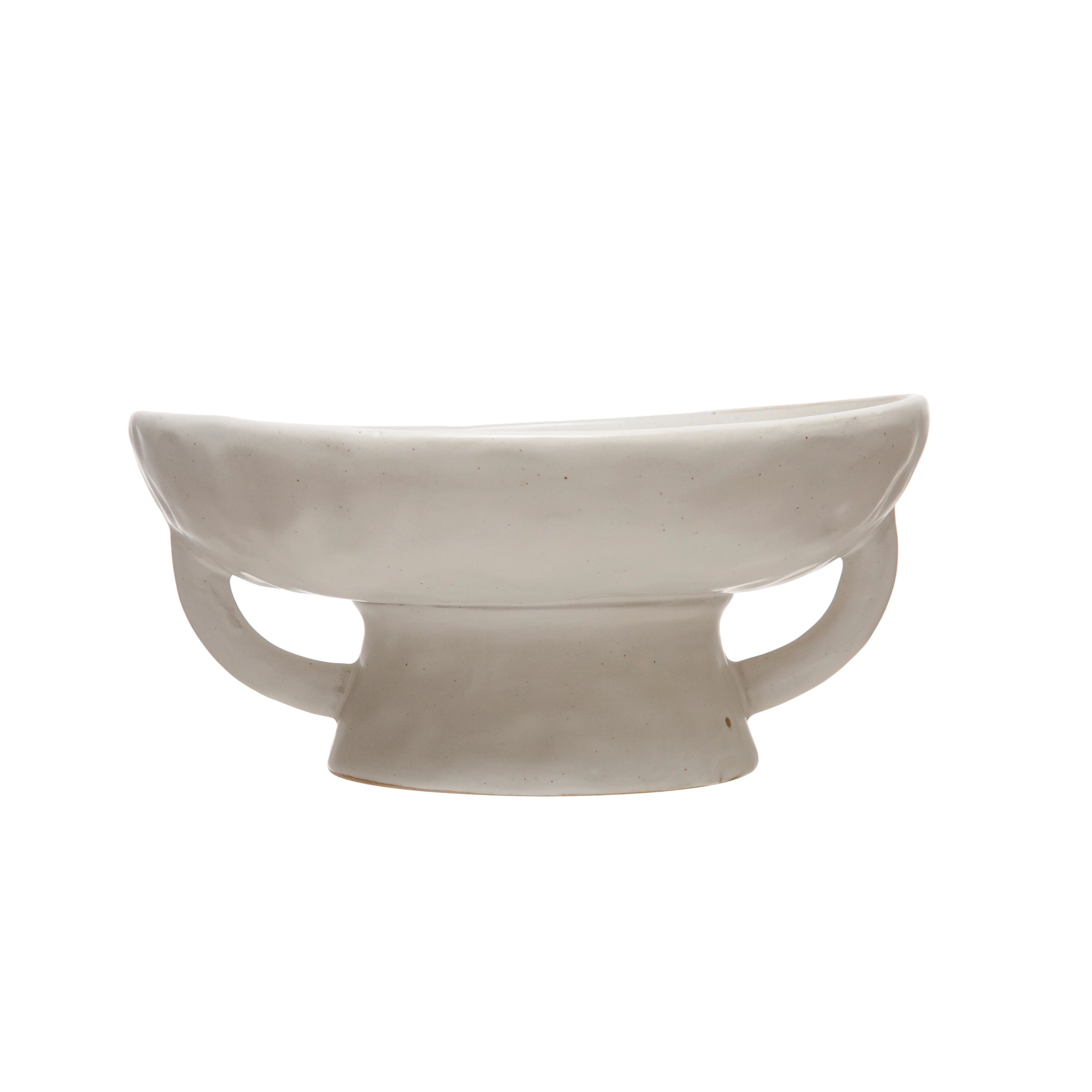 Creative Co-Op Stoneware Footed Pedestal/Bowl with Handles, Reactive Glaze, White | Walmart (US)