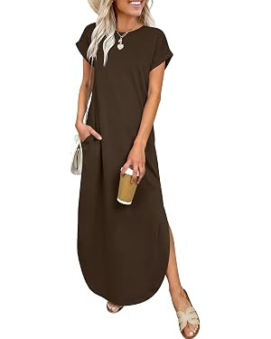 ANRABESS Women’s Summer Casual Long Maxi Dress with Pockets | Short Sleeve Crew Neck,Soft Smoot... | Amazon (US)