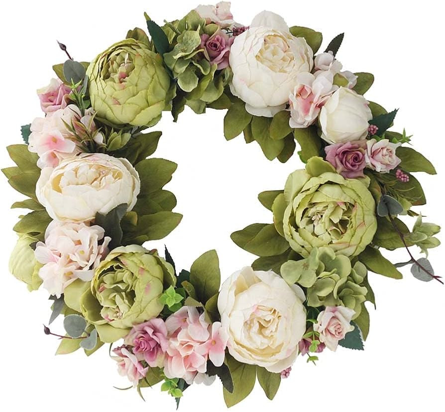 Peony Wreaths for Front Door Artificial Spring Summer Flower Door Wreath 16 Inch Fall Wreaths for... | Amazon (US)