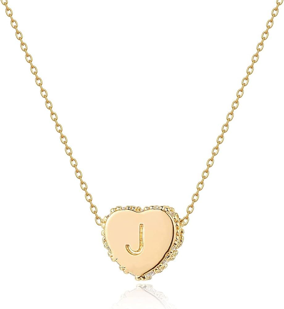 Tiny Gold Initial Heart Necklace-14K Gold Filled Handmade Dainty Personalized Letter Heart Choker... | Amazon (US)