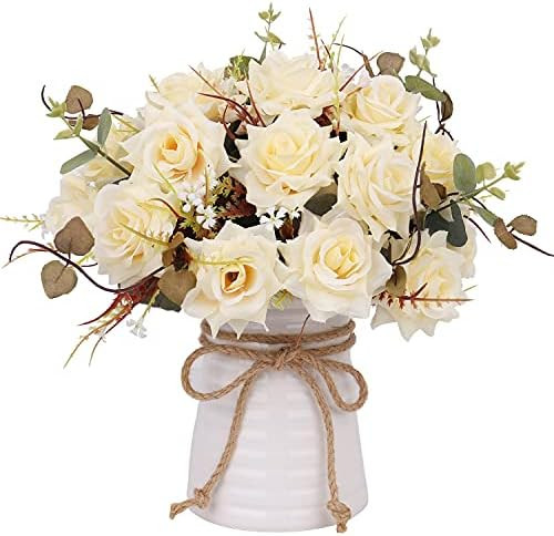 YILIYAJIA Fake Flowers in Vase Ceramics ,Artificial Flowers,Table Centerpieces Dinning Room,Hallo... | Amazon (US)
