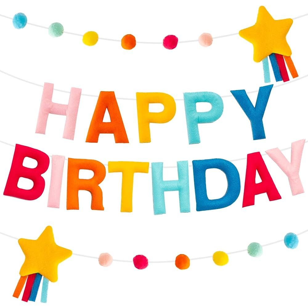 HOUSE OF PARTY Happy Birthday Banner | Rainbow Happy Birthday Sign | Felt Birthday Bannerfor Birt... | Amazon (US)