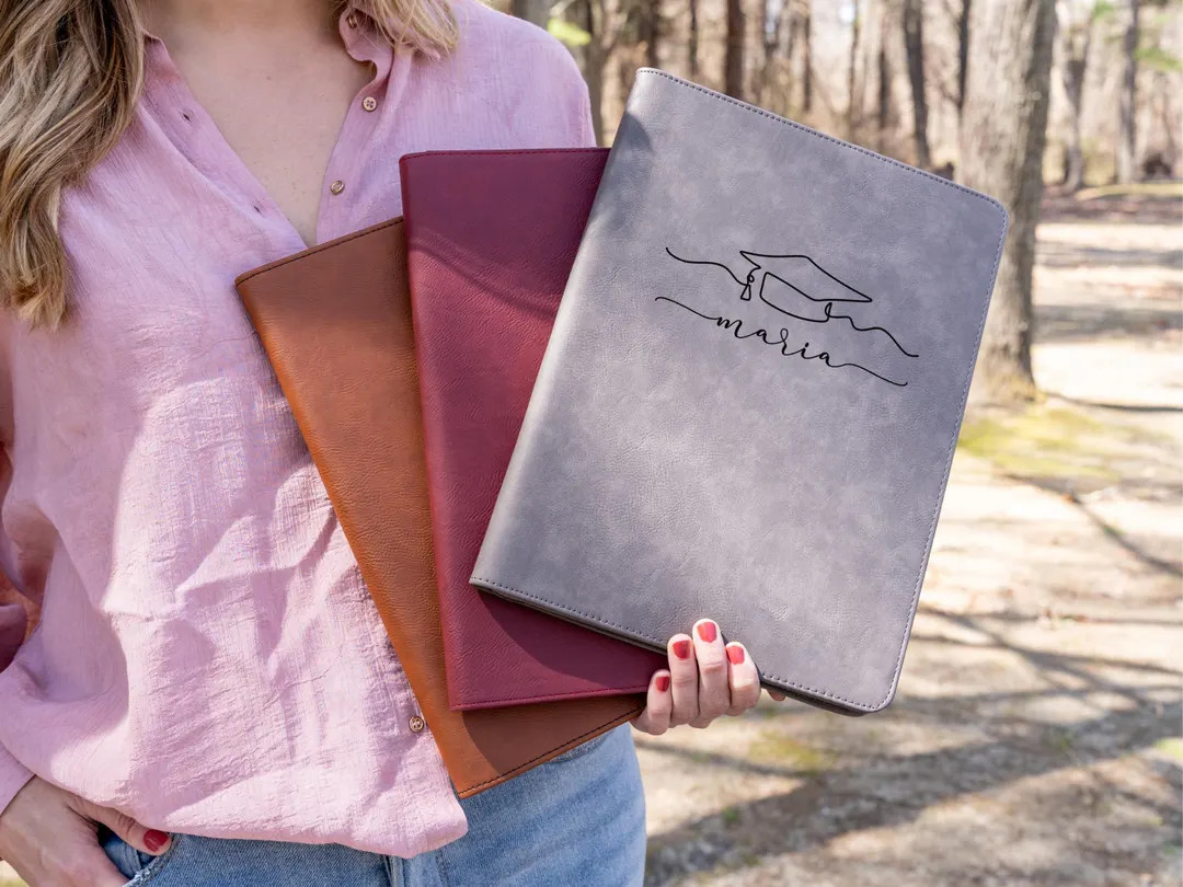 Personalized Vegan Leather Graduation Padfolio with Zipper | Etsy (US)