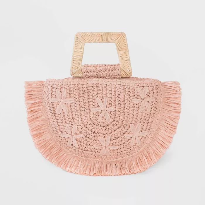 Floral Print Straw Half Moon Tote Handbag - A New Day™ Blush | Target