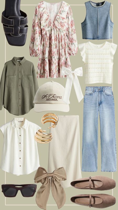 H&M spring outfits - spring dress, denim, tops, hair bows, gold earrings and more

#LTKstyletip #LTKSeasonal