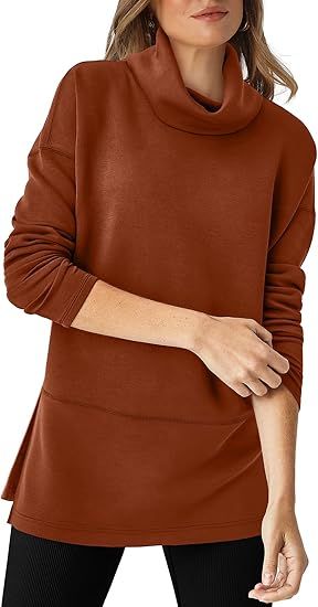 WIHOLL Womens Long Sleeve Tops Turtleneck Sweatshirt Fall Fashion 2024 Air Essentials Tunic Tops | Amazon (US)