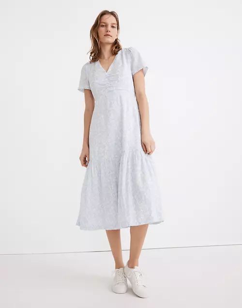 Ruched-Front Ruffle-Hem Midi Dress in Fleur Field | Madewell