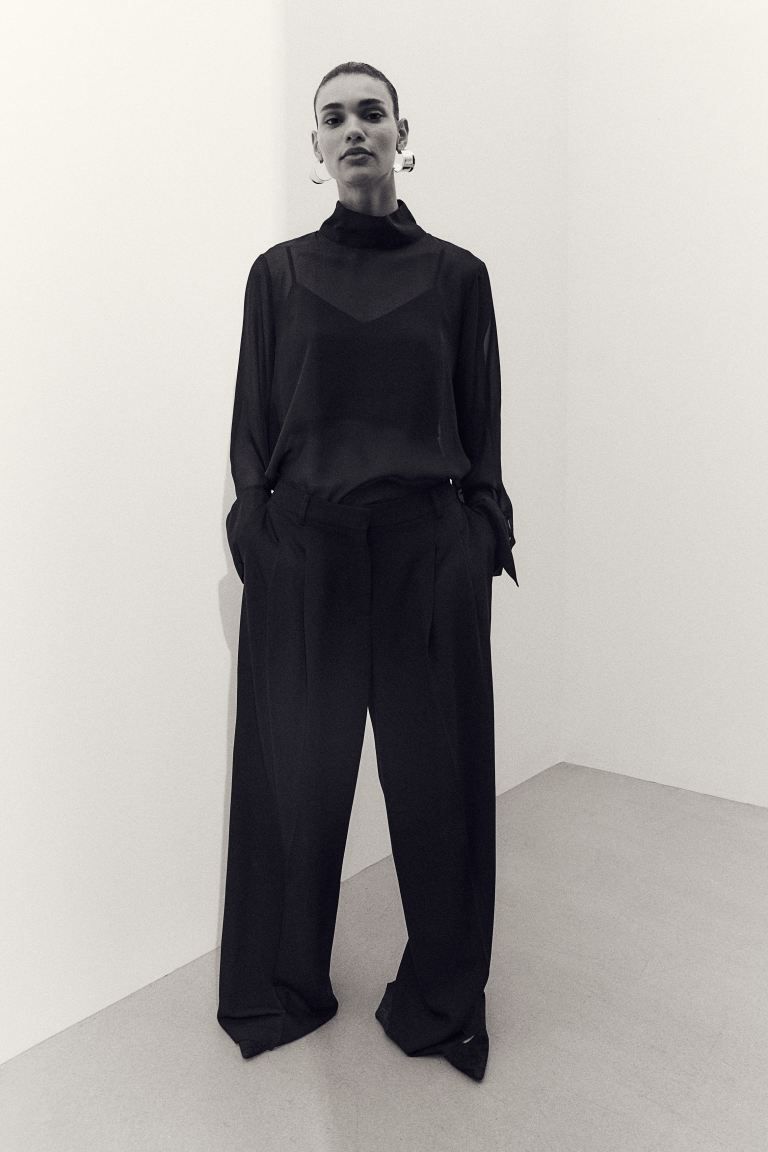 Sheer Stand-up Collar Blouse - Black - Ladies | H&M US | H&M (US + CA)