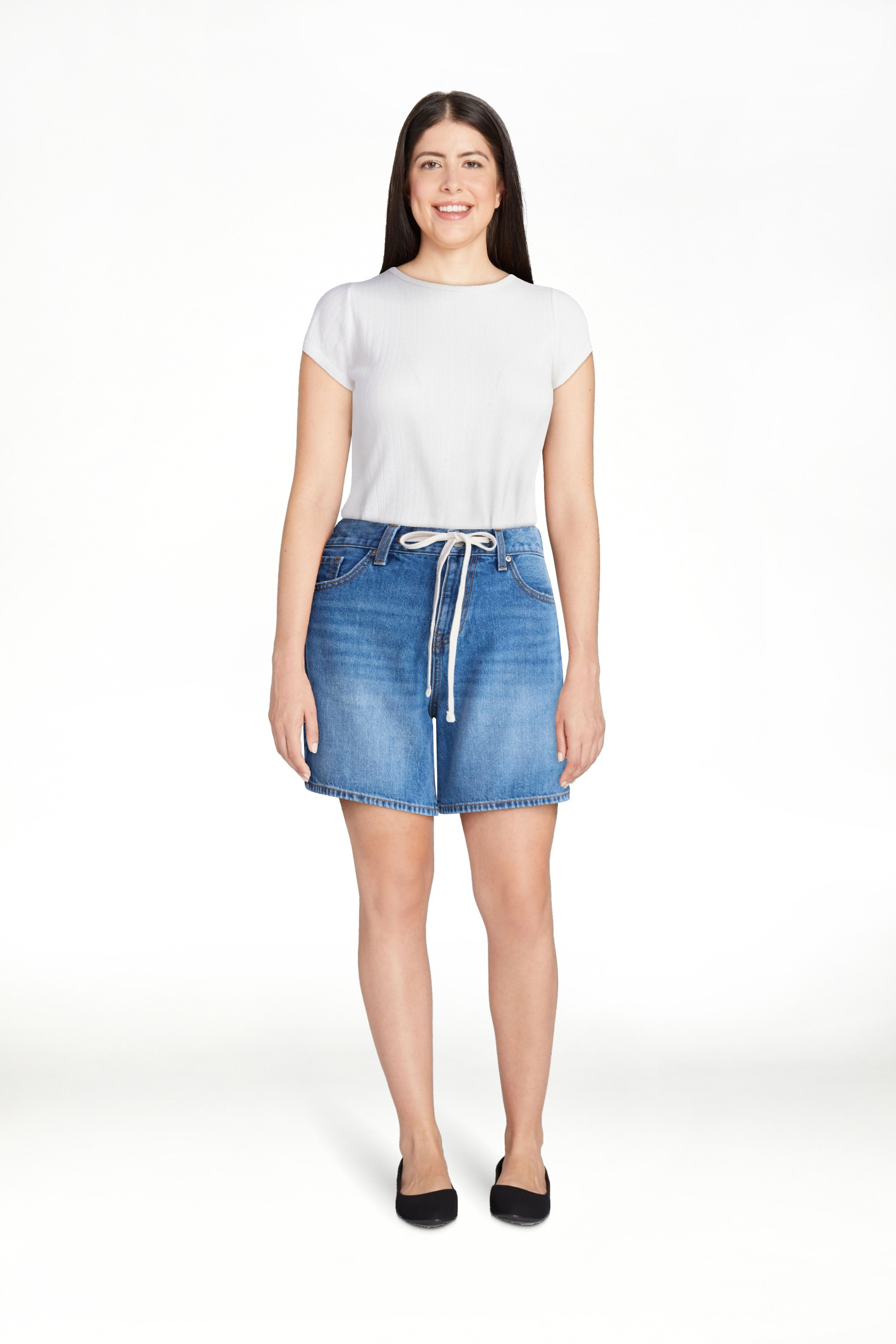 Free Assembly Women's Denim Shorts with Twill Tie, 6" Inseam, Sizes 0-18 | Walmart (US)