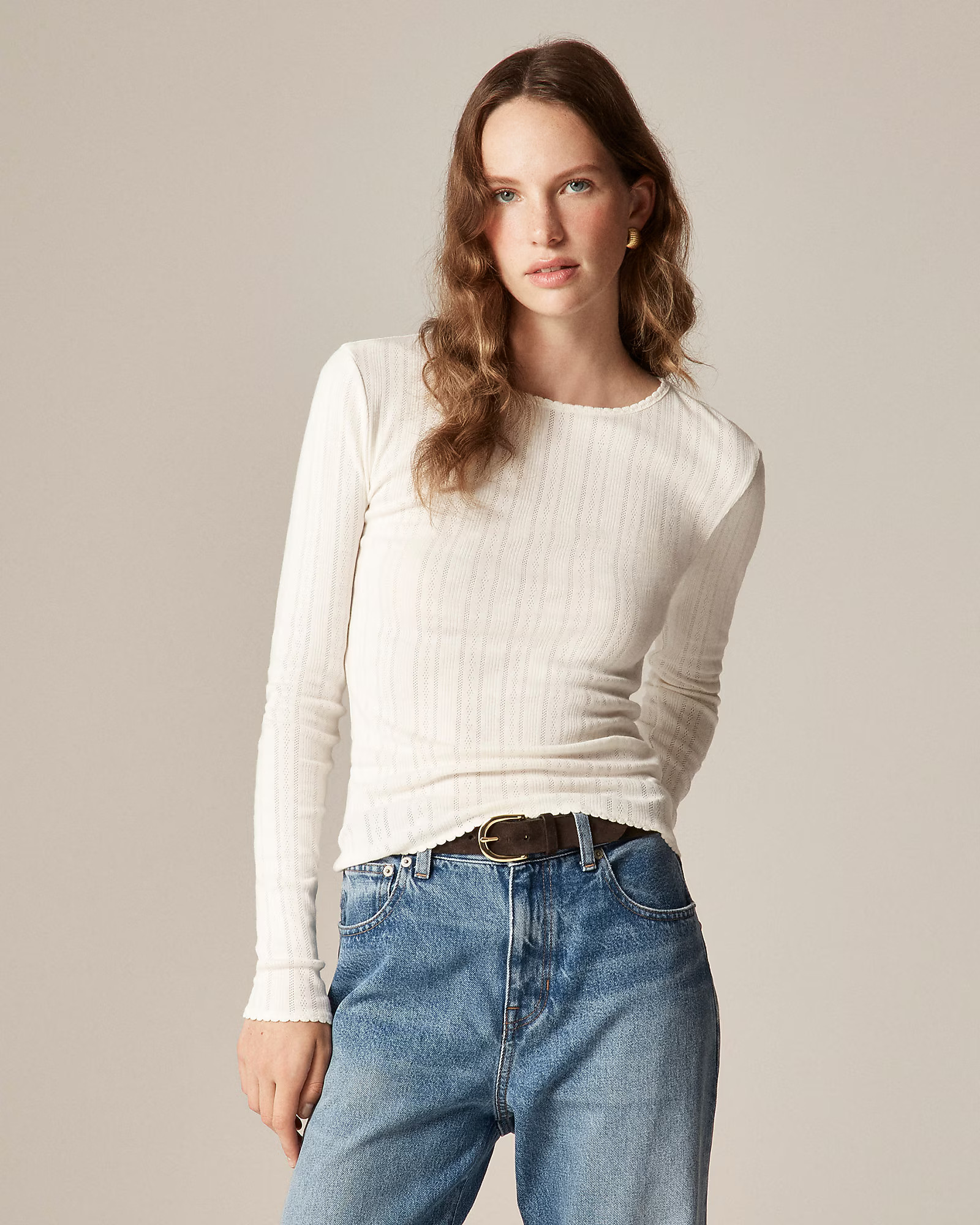 New pointelle long-sleeve T-shirt | J. Crew US