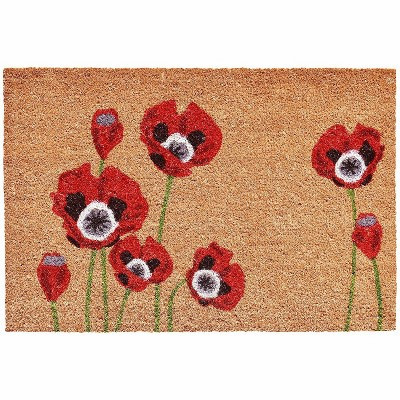 HomeRoots 17" X 29" Natural Red and Black Coir Floral Outdoor Door Mat | Target