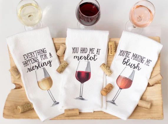 Wine Gift - Wine Glasses - Funny Dish Towels for Hostess - Bar Towels - Wine Gift Set - Funny Kit... | Etsy (US)