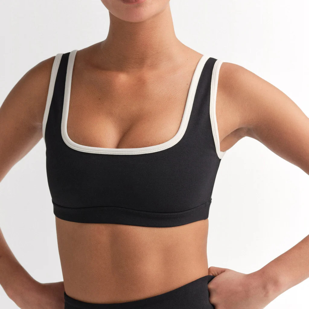 Organic Stretch Contrast Square Neck Sports Bra | MATE The Label