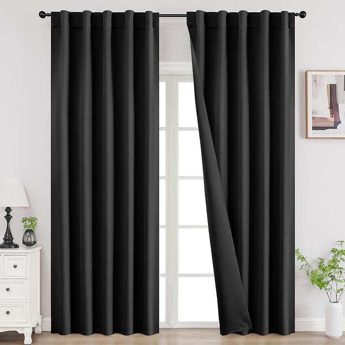 Joydeco Blackout Curtains for Bedroom, Black Out Curtains 108 Inch Long, Room Darkening Noise Red... | Amazon (US)