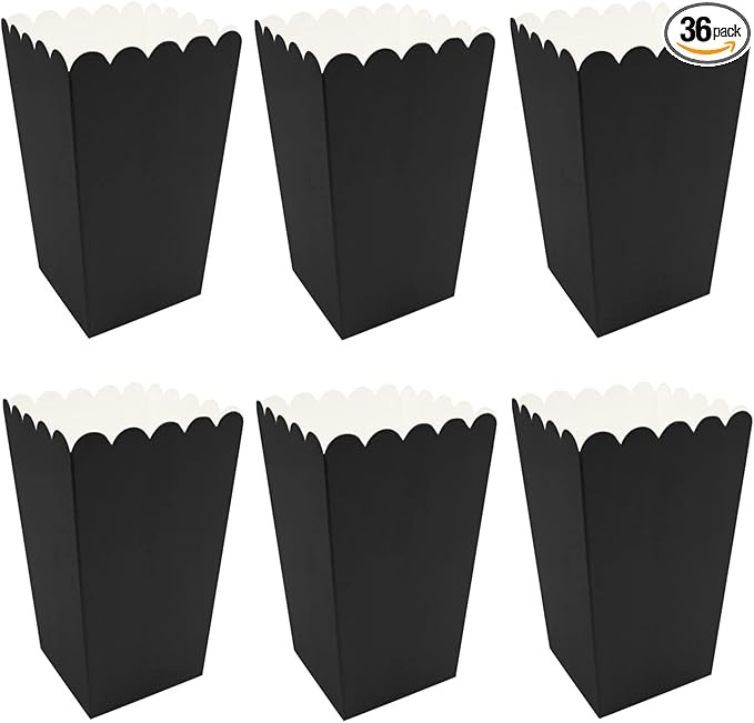 36 Pcs Popcorn Boxes Mini Paper Popcorn Box Cardboard Popcorn Container for Party, Black | Amazon (US)
