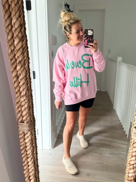 Loving the Beverly Hills sweatshirt. Wearing a size s/m for an oversized fit. Biker shorts are a great staple and wearing a size small  

#LTKsalealert #LTKfit #LTKunder50