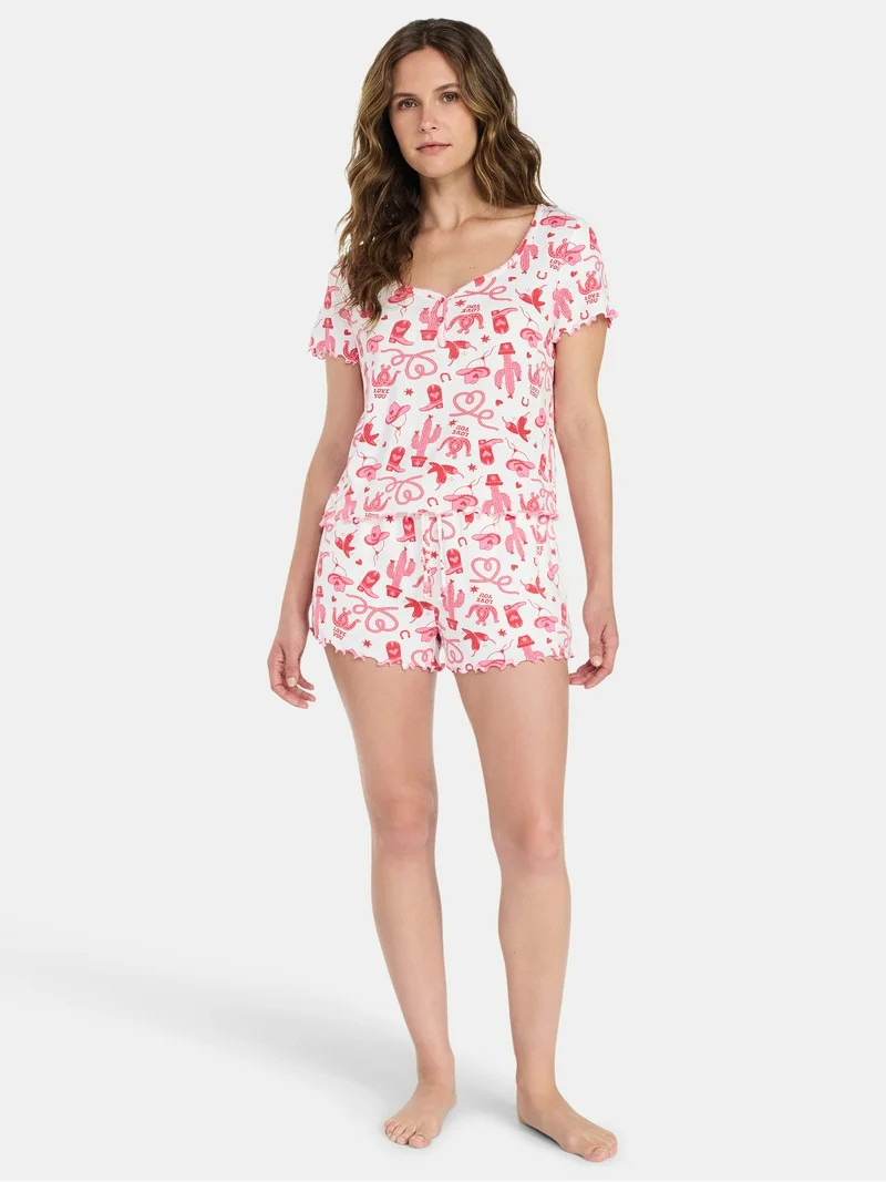 Valentine's Day Women's Knit Henley Top and Shorts Pajama Set from Way to Celebrate, 2-Piece, Siz... | Walmart (US)