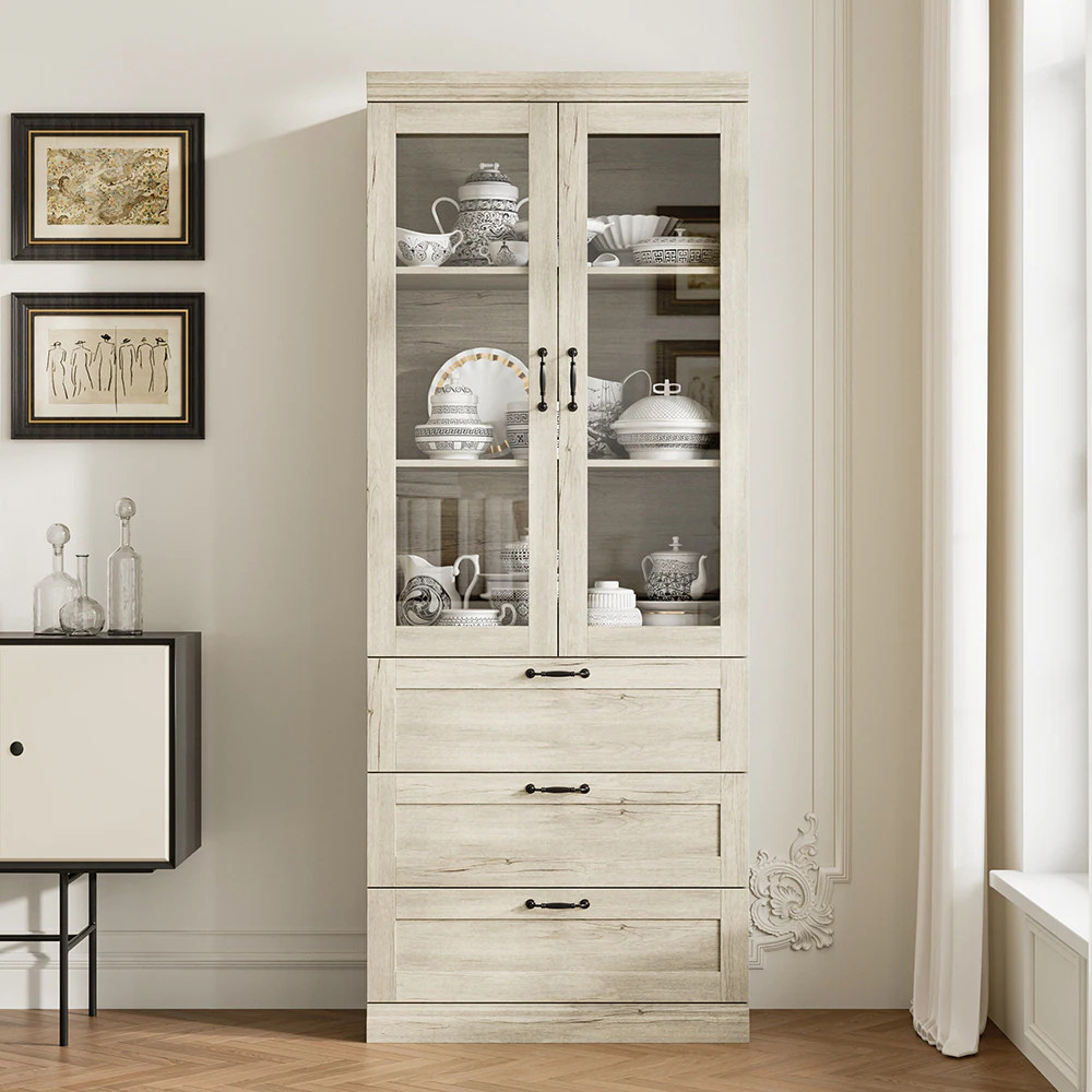 FUFU&GAGA Wood Grain China Cabinet Contemporary/Modern Off-white China cabinet with Wine Storage one_size | KF260205-01 | Lowe's