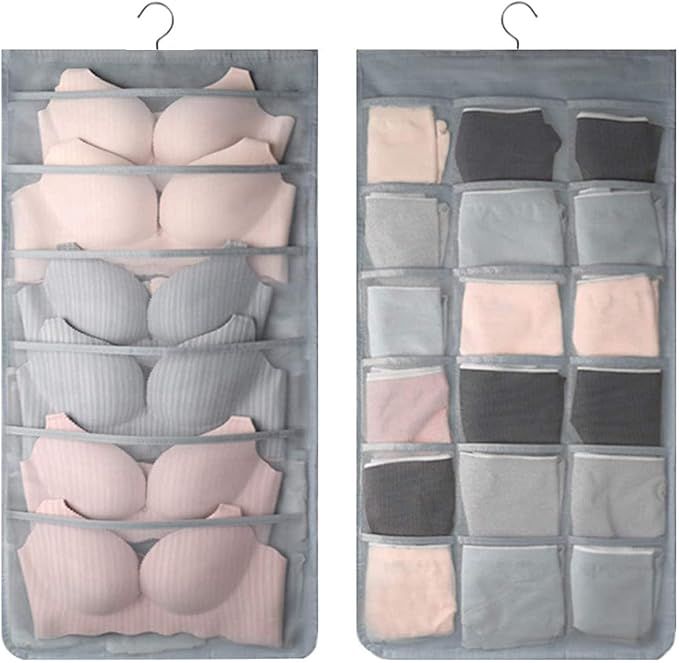 Dual Sided Wall Closet Hanging Organizer Storage with Mesh Pockets for Underwear Bra Underpants S... | Amazon (US)