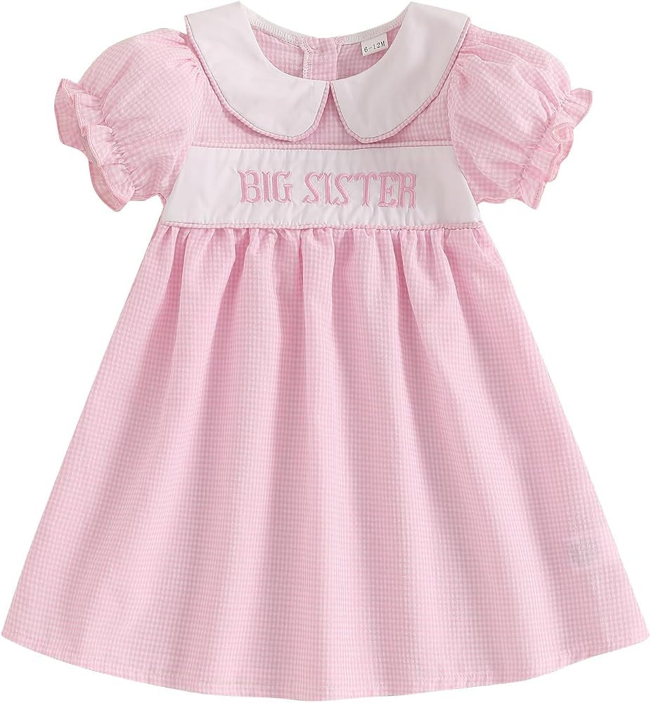 Big Sister Little Sister Matching Outfits Baby Girl Smocked Short Sleeve Romper T-Shirt Toddler D... | Amazon (US)