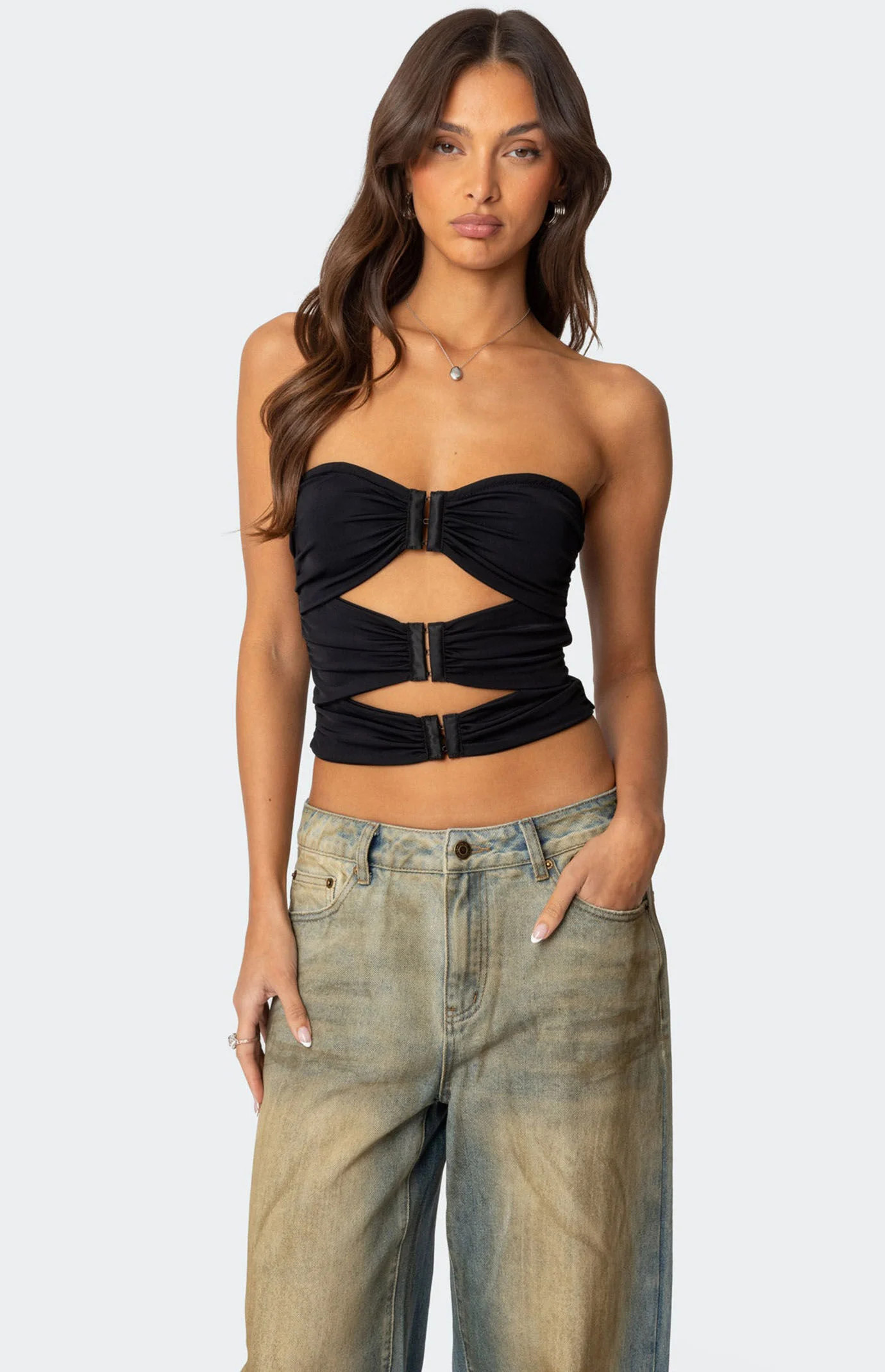 Edikted Women's Ariella Cut Out Strapless Top in Black - Size Medium | PacSun