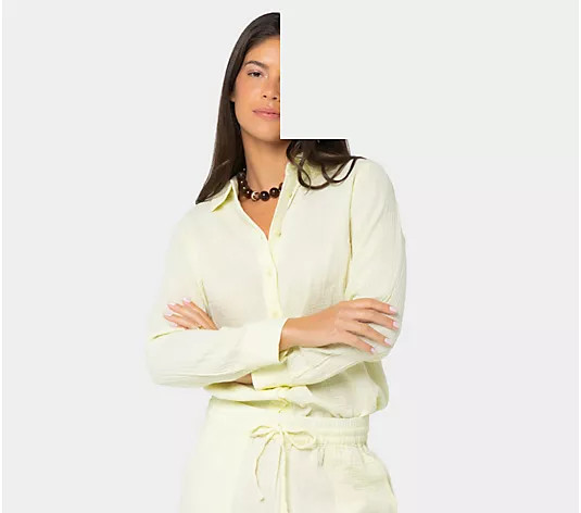 Peace Love World Washed Cotton Gauze Top with Embroidery - QVC.com | QVC
