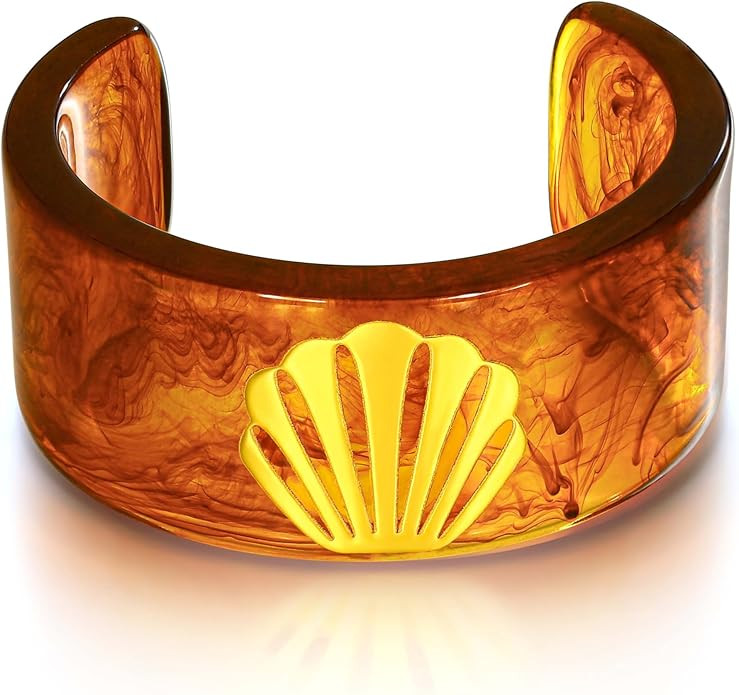 Chunky Brown Acrylic Cuff Bracelet for Women Trendy Seashell Conch Resin Bangle Bracelets Tortois... | Amazon (US)