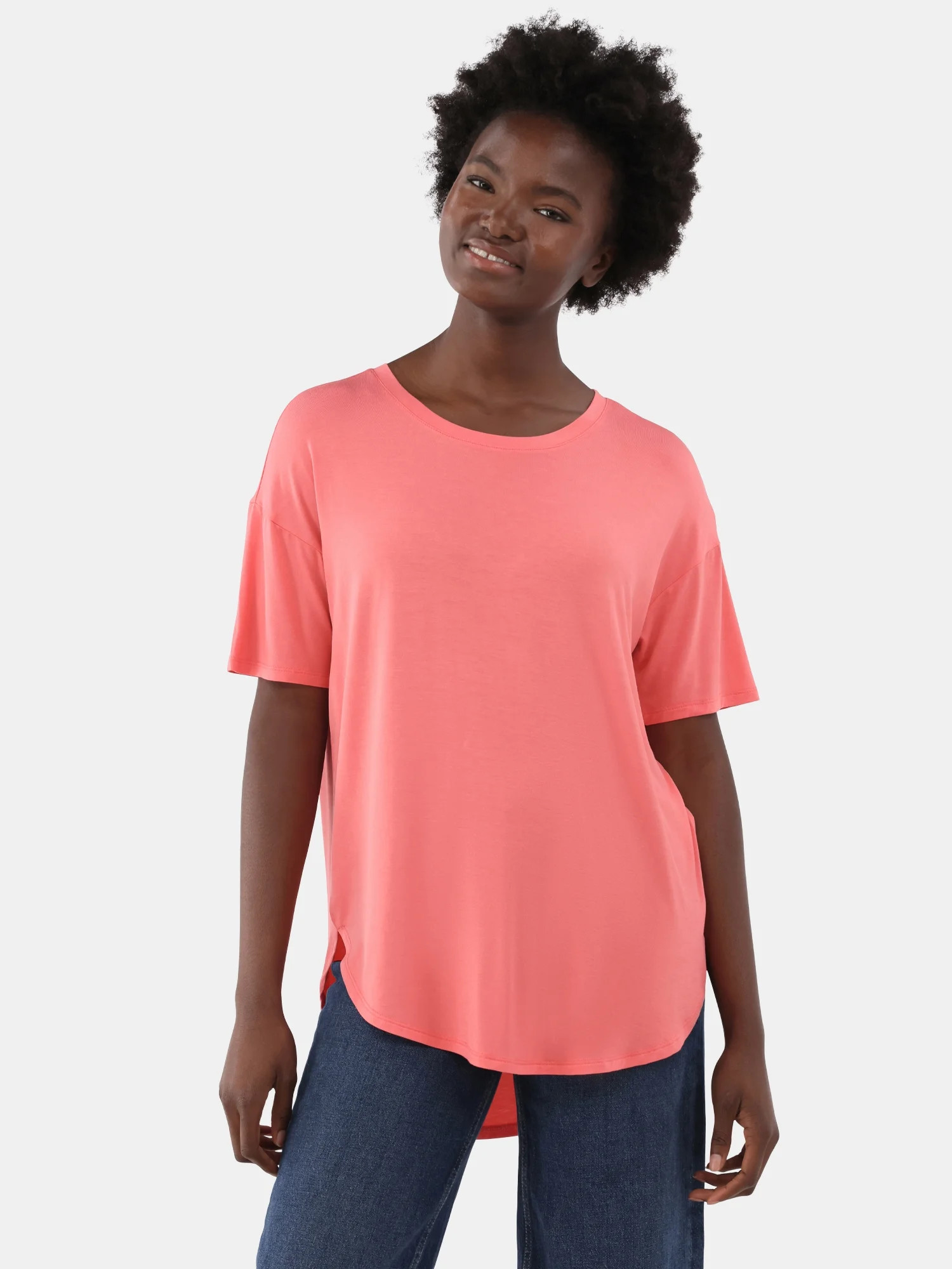 Time and Tru Short Sleeve Crew Neck Tunic Tee, Sizes XS-XXXL | Walmart (US)