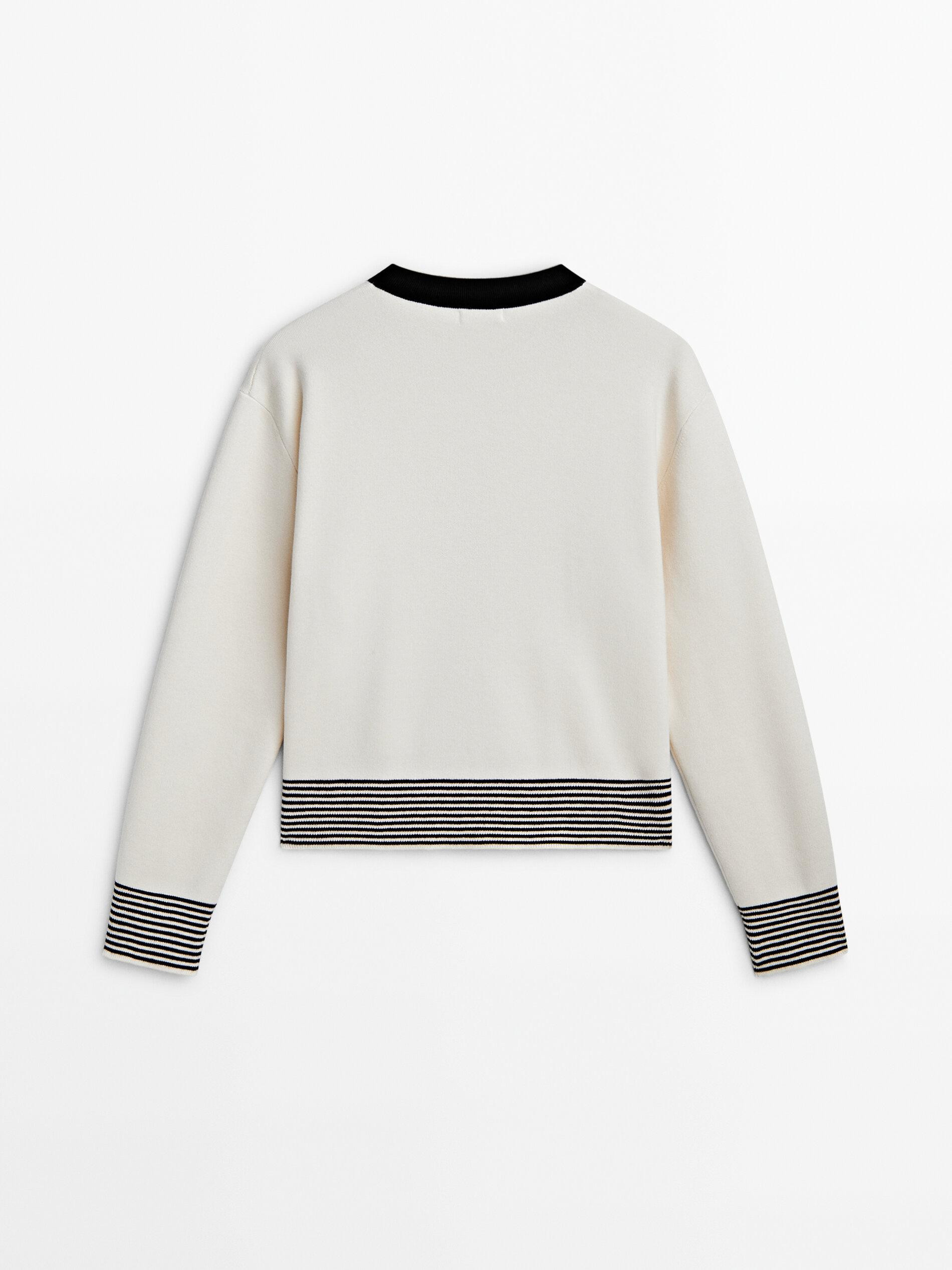 Striped knit cardigan with contrast detail | Massimo Dutti US