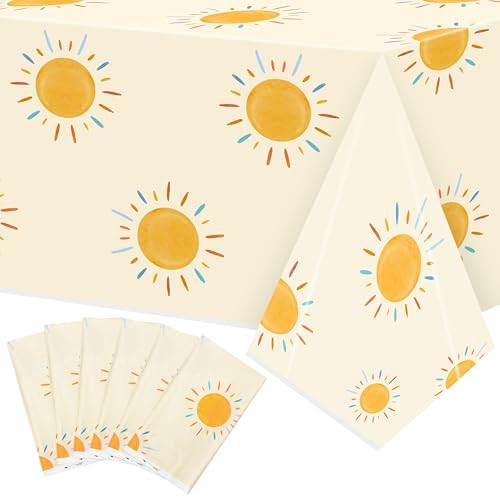 G1ngtar 6Pcs Retro Boho Sun Birthday Party Tablecloths Here Comes The Son Disposable Plastic Waterproof Rectangular Table Covers First Trip Around The Sun Party Decorations Baby Shower Supplies | Amazon (US)