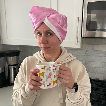 When your Pink Satin Hair Towel matches your mug. Morning win. 

#LTKover40 #LTKbeauty #LTKGiftGuide