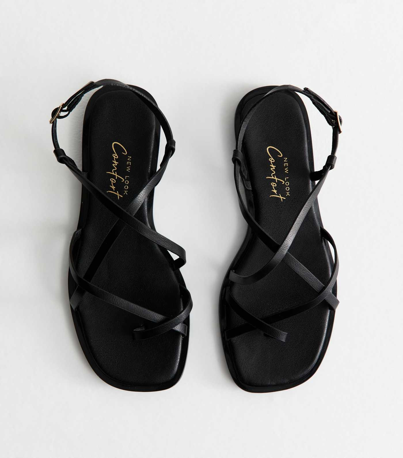 Wide Fit Black Faux Leather Strappy Sandals | New Look | New Look (UK)