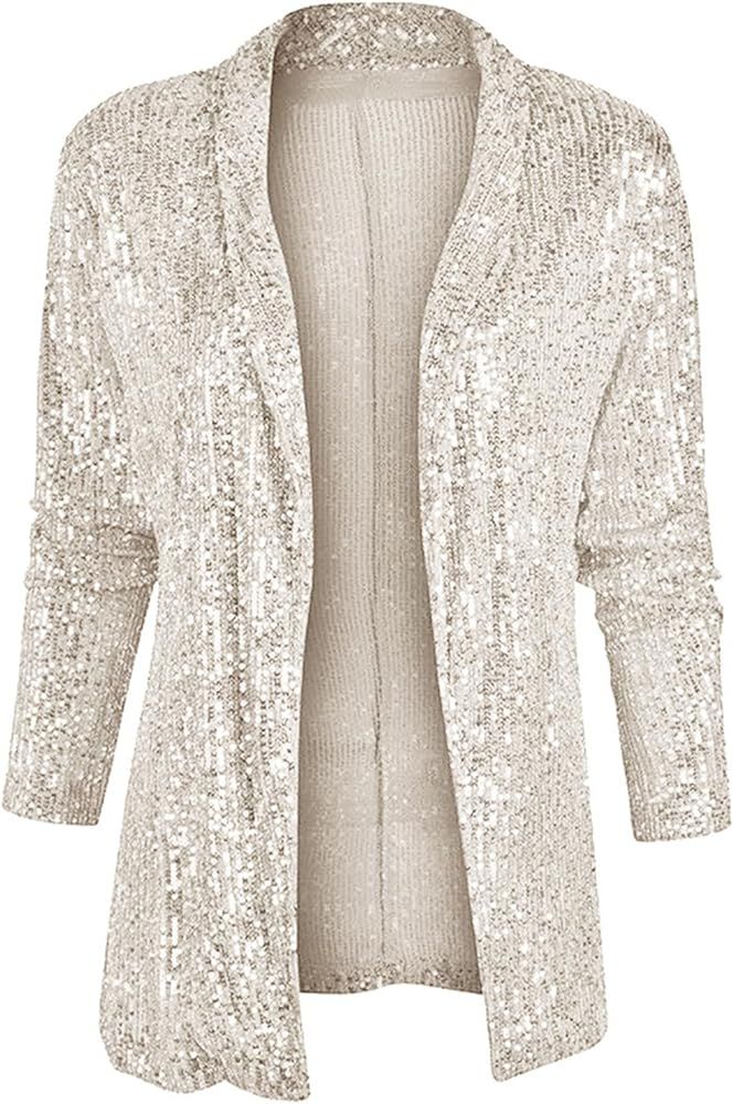 utcoco Womens Sequin Blazer Casual Long Sleeve Open Front Sparkle Blazer Jacket | Amazon (US)