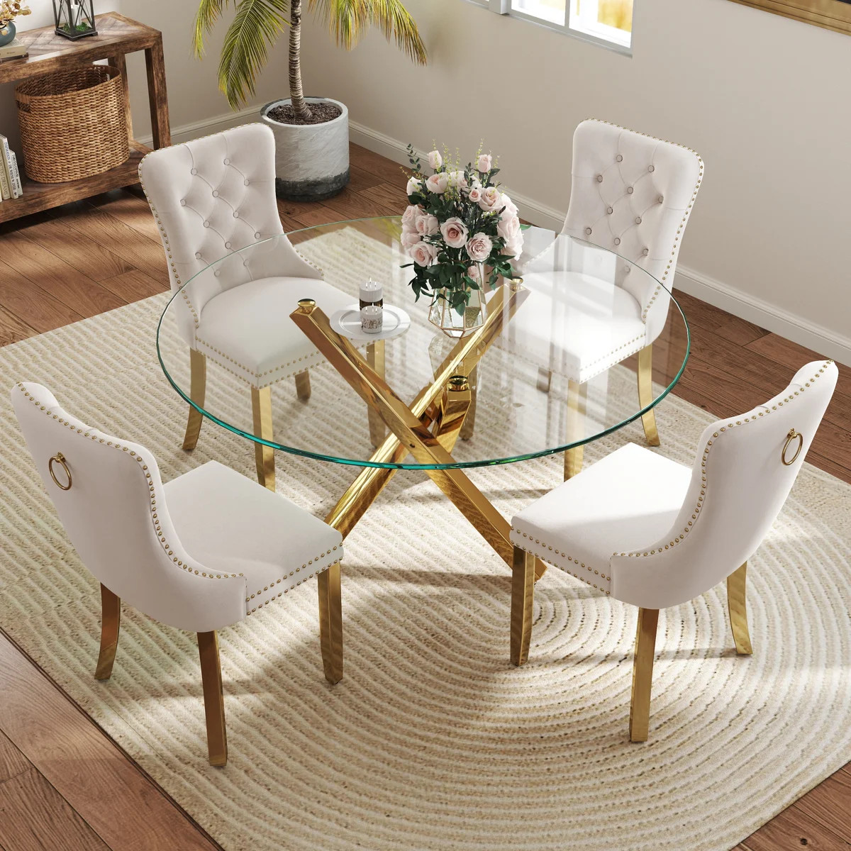 5-Piece Round Glass Dining Table Set | Wayfair North America