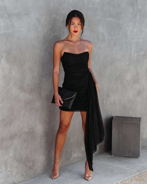 Slay Girl Slay Strapless Ruched Drape Mini Dress - Black - FINAL SALE | VICI