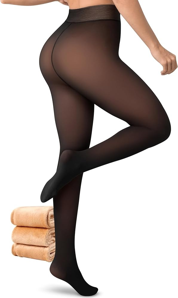 Women’s Fleece-Lined Tights - Ultra-Warm Fake Sheer Look Pantyhose Thick Leggings for Winter | Amazon (US)