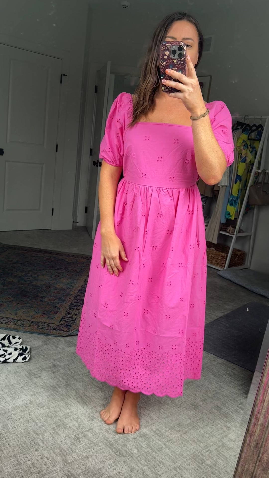 Walmart eyelet dress. Quality is so good! Comes in 8 colors and a mini version too. Size DOWN as this runs big! It has an adjustable tie in the back 


Spring dress
Summer dress
Walmart dress
Walmart spring 