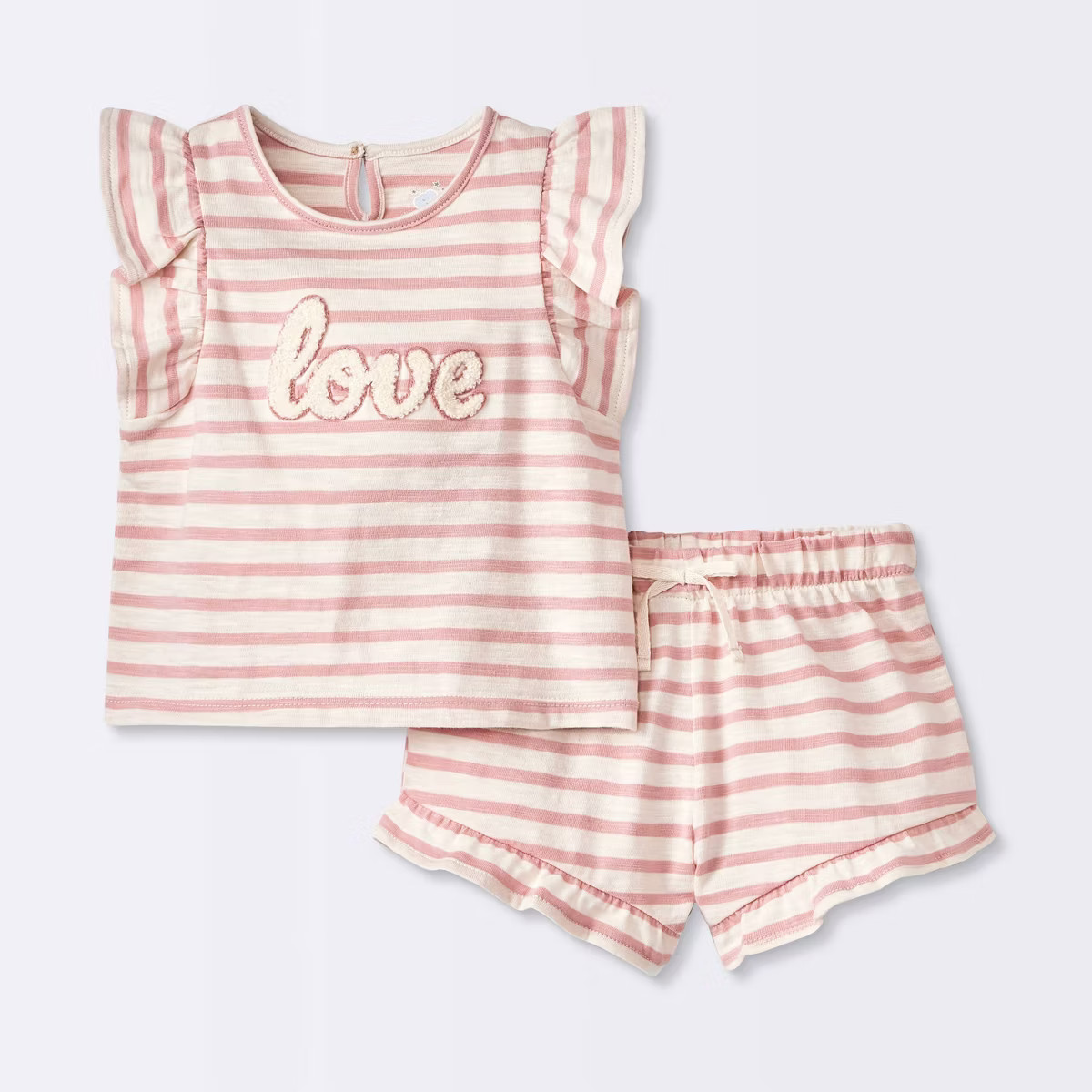 Baby Girls' Rose Striped Chenille Patch Tank & Shorts Set - Cloud Island™ Pink | Target