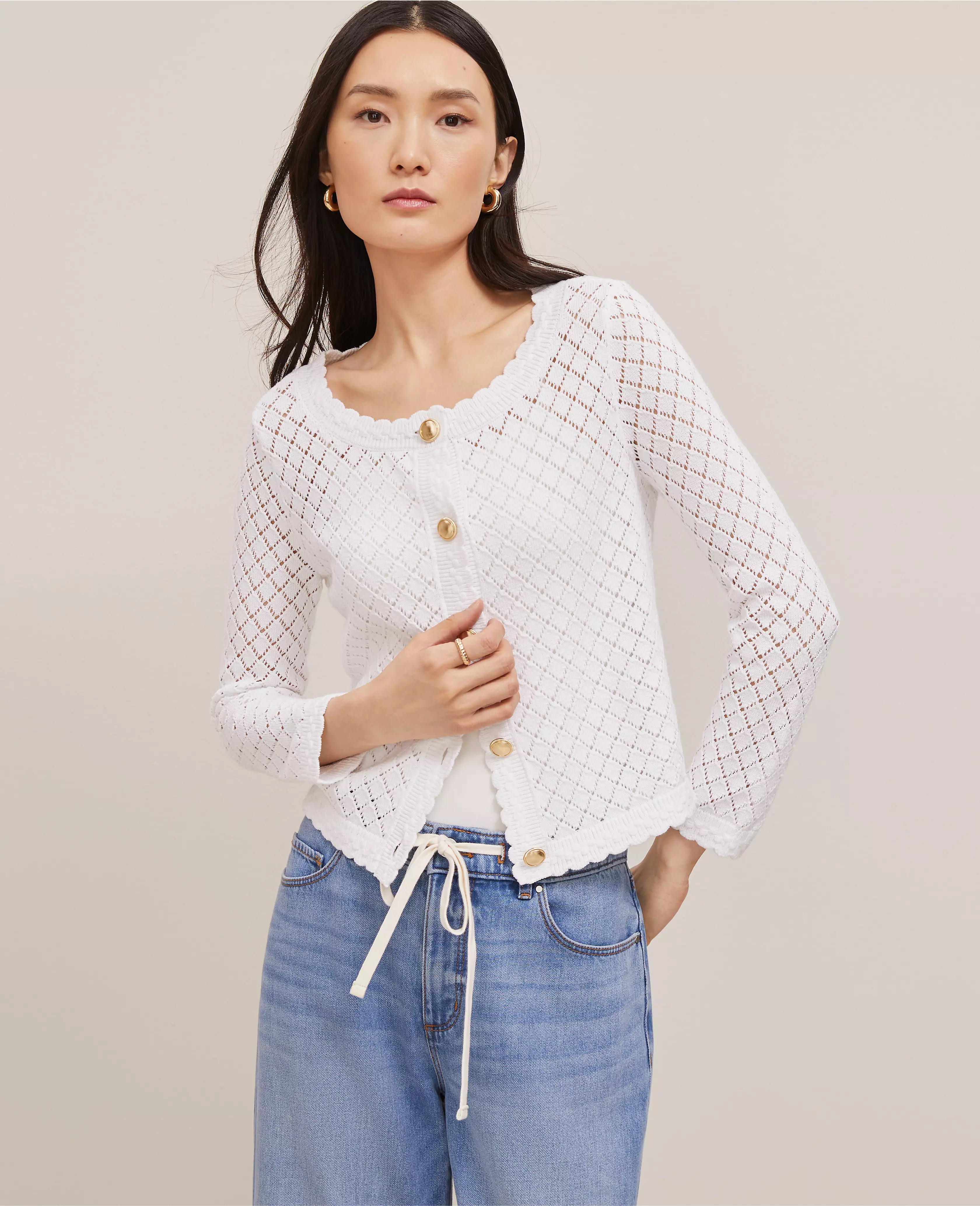 Scalloped Ballet Neck Cardigan | Ann Taylor