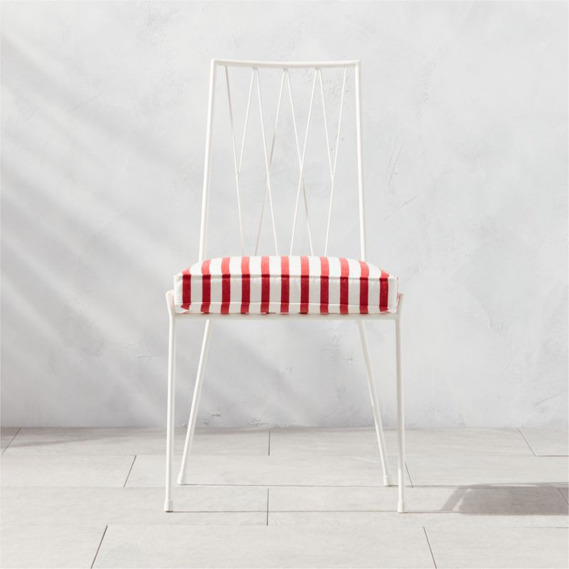 Pavilion Ivory Armless Outdoor Patio Dining Chair With Striped Sunbrella Cushion Model 6150 | CB2 | CB2