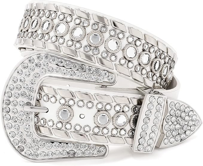 Rhinestone Studded Western Leather Belt,Women Men Cowgirl Cowboy Bling Waist Belts for Pants Jean... | Amazon (CA)