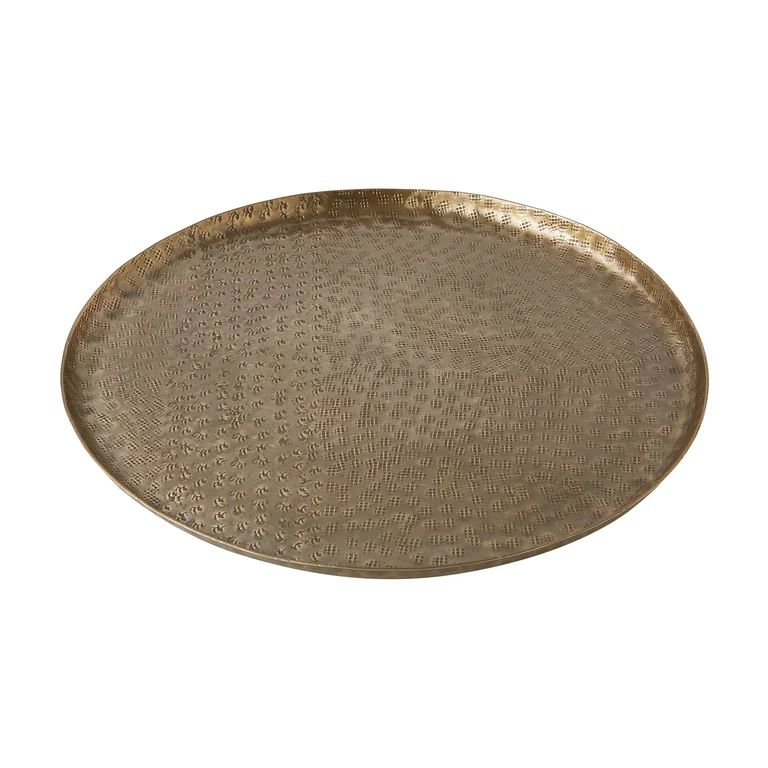 Better Homes & Gardens Medium 14" Round Antique Brass Hammered Metal Tray by Dave & Jenny Marrs | Walmart (US)